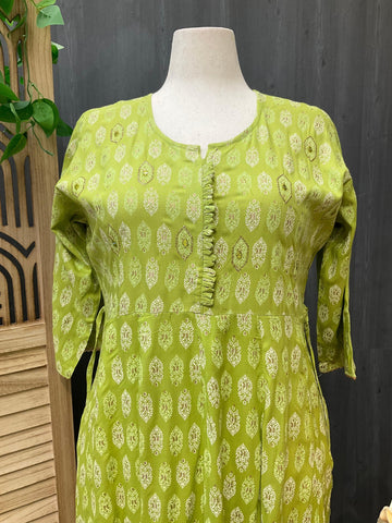 Plus Size Green Anarkali Kurti - Soft Rayon Ethnic Wear