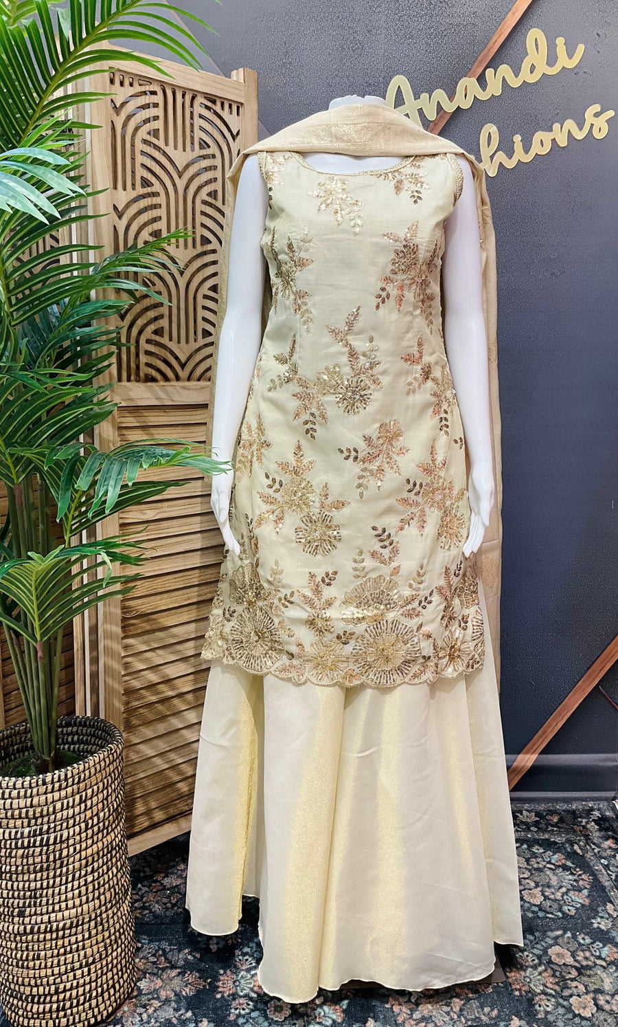 Party Wear Sharara Set Size 36 - Gold Zari Embroidery Work