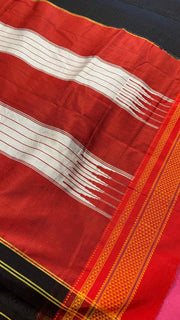 Khun Black Saree - Traditional Marathi Khun Saree with Fall Pico Done