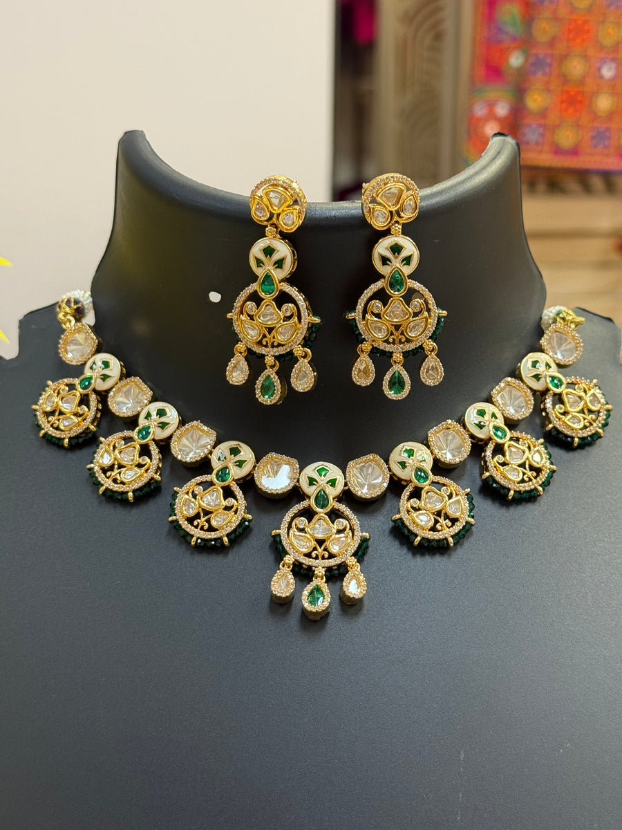 Kundan Necklace set with Emeralds