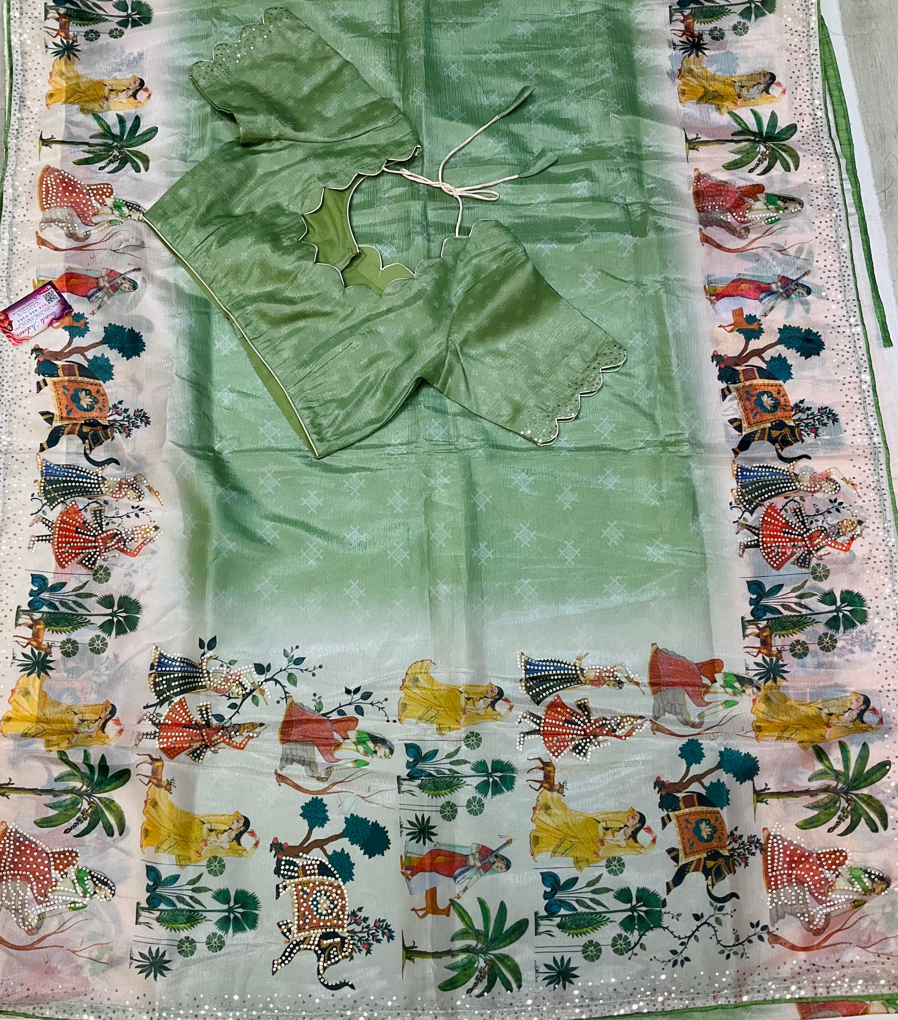 Light Weight Party wear saree with Sttiched blouse- fall pico done