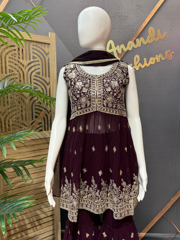 Teenage Girls - Wine Color Sharara set