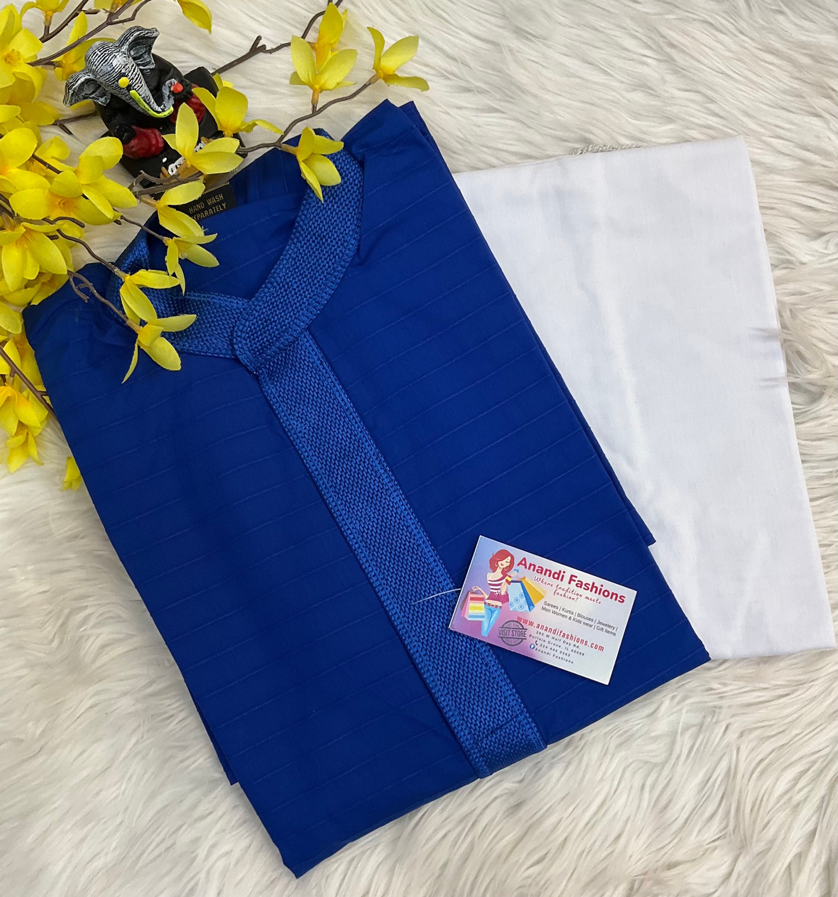 Size 38- Royal blue Pure cotton Mens kurta set