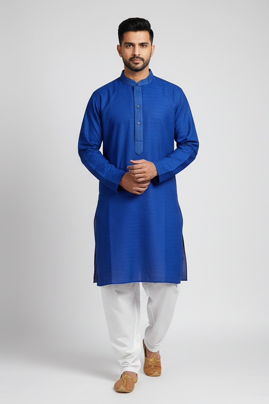 Size 38- Royal blue Pure cotton Mens kurta set