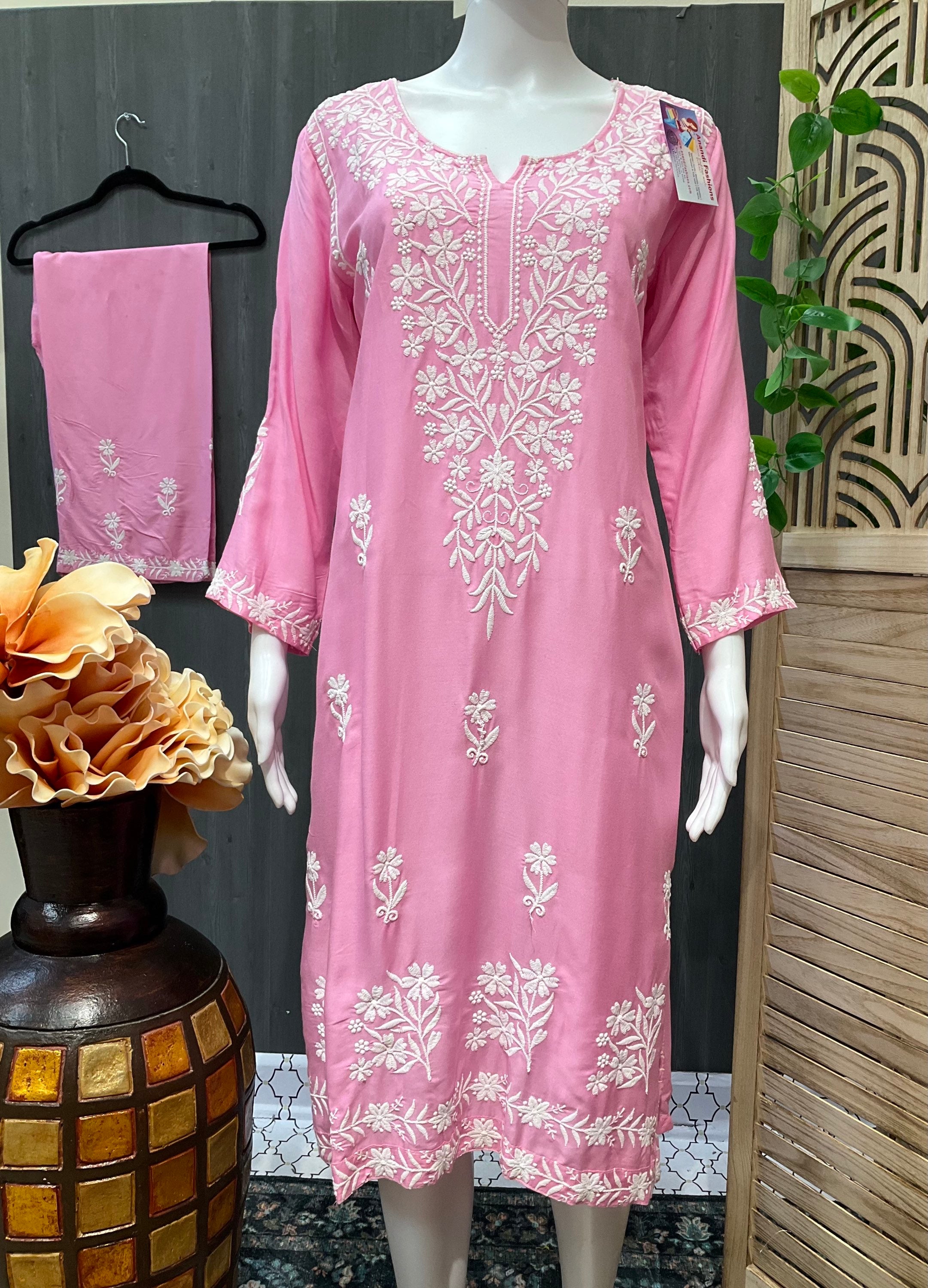 Colorful -Rayon Chikankari Kurti with Palazzo pants- Size 42/US M image 1