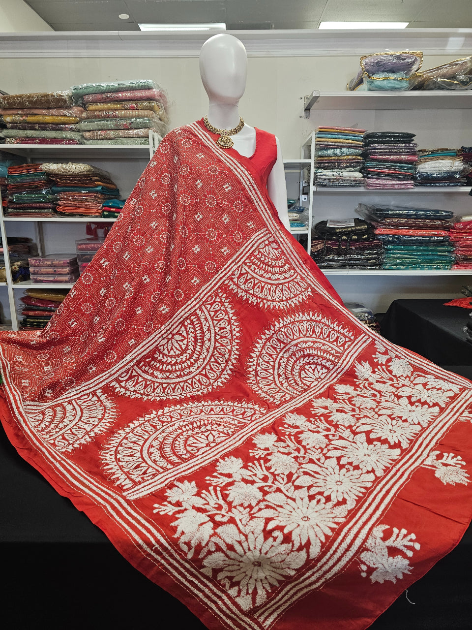 Indian Saree - Red Kantha Work saree image 0
