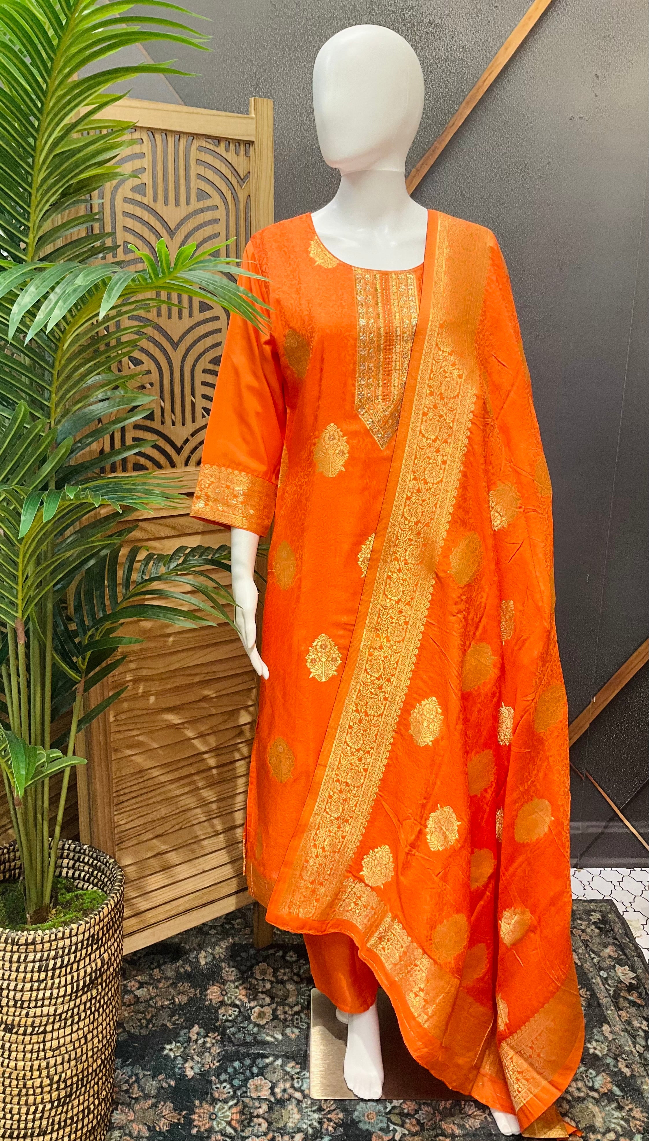 Size 38/US XS-Orange Party Wear Chudidhar/Kurti set