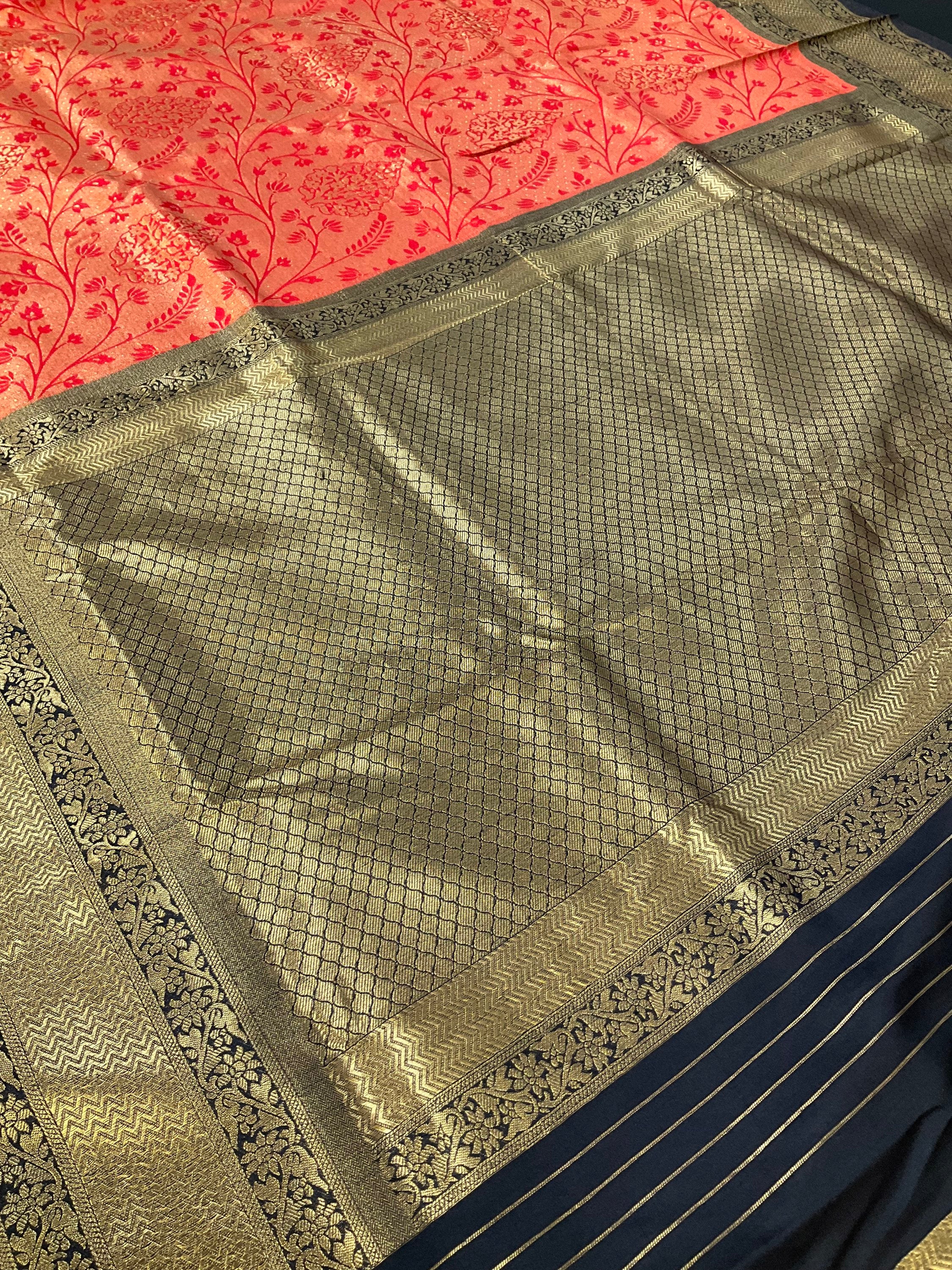 Red soft silk Saree with full Design image 2