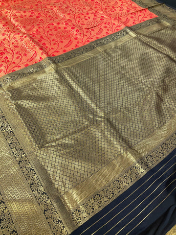 Red soft silk Saree with full Design