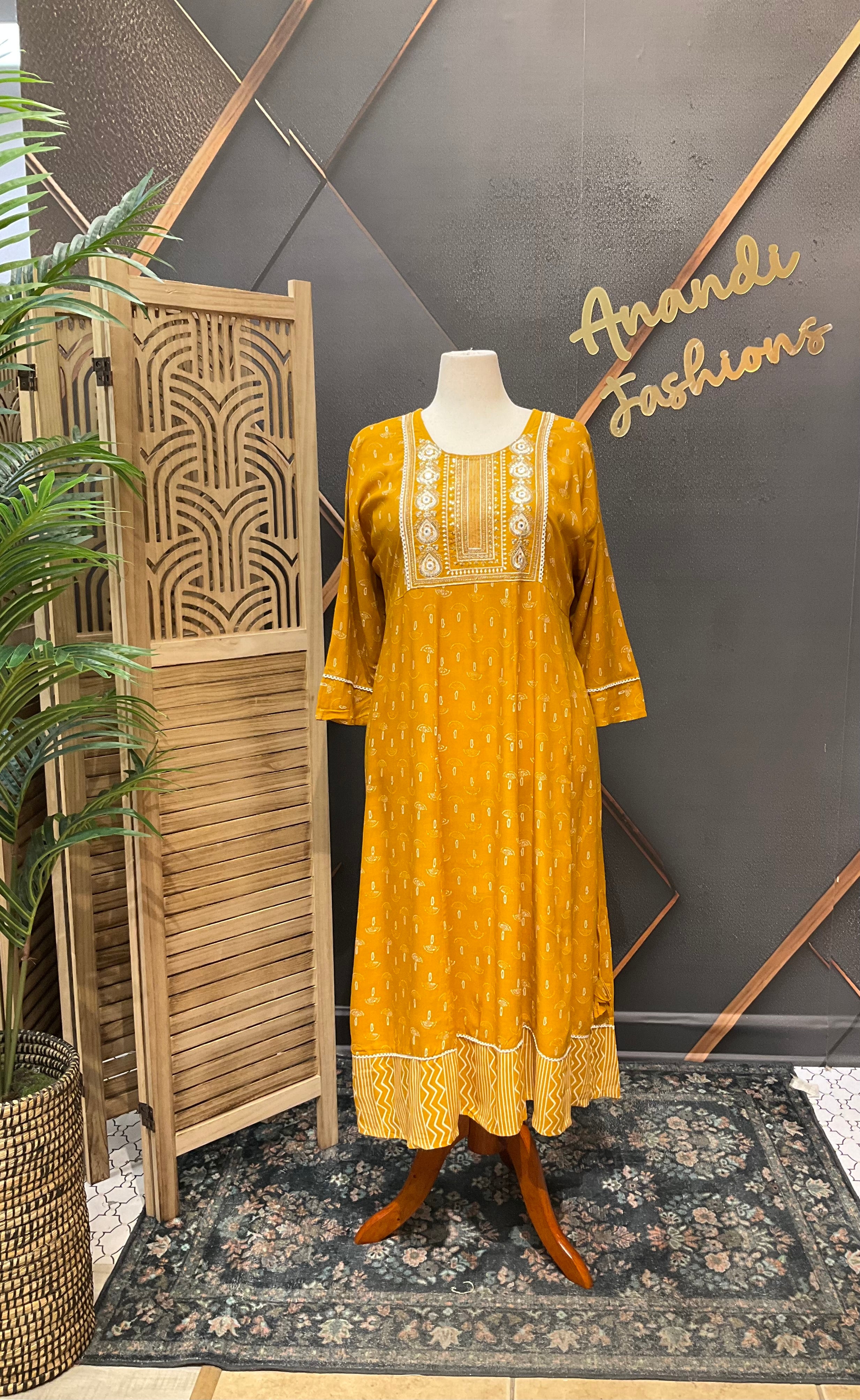Plus Size Mustard Yellow Pure cotton Anarkali Kurti