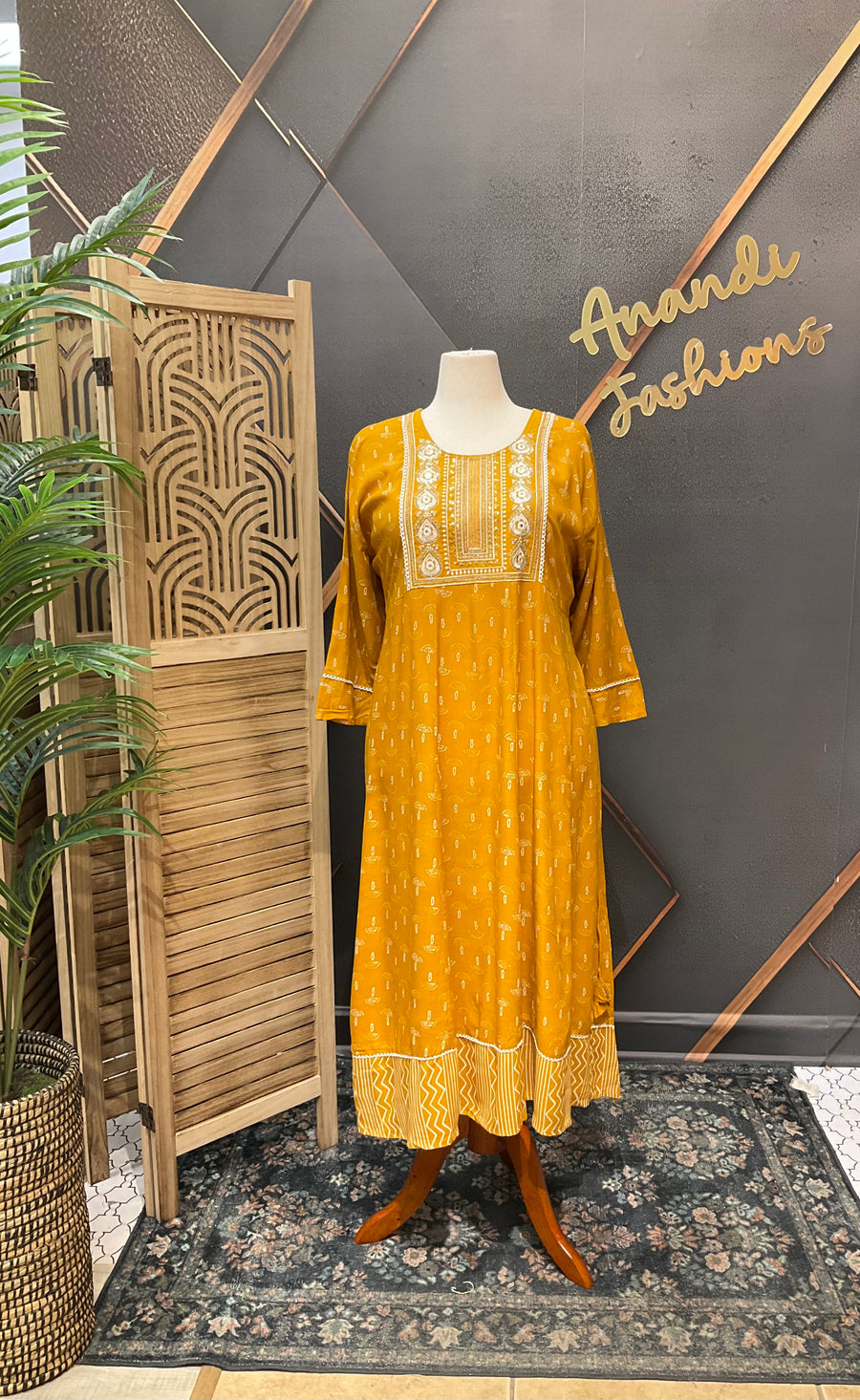 Plus Size Mustard Yellow Pure cotton Anarkali Kurti
