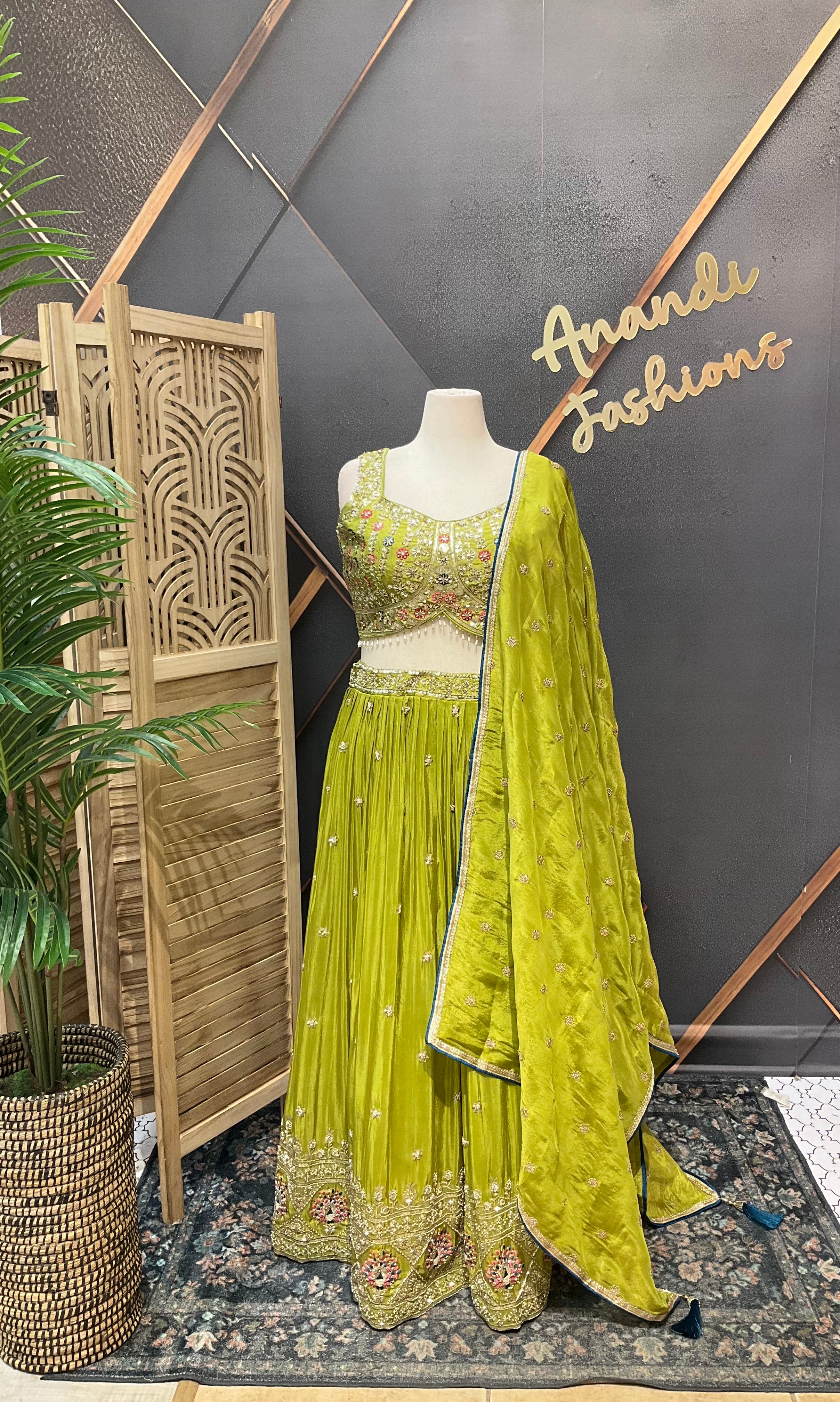 Green Party Wear Lehenga Set