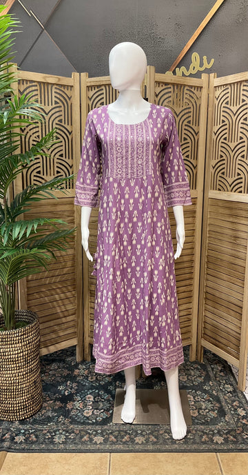 Pure Cotton- Lavender Long Anarkali Kurti