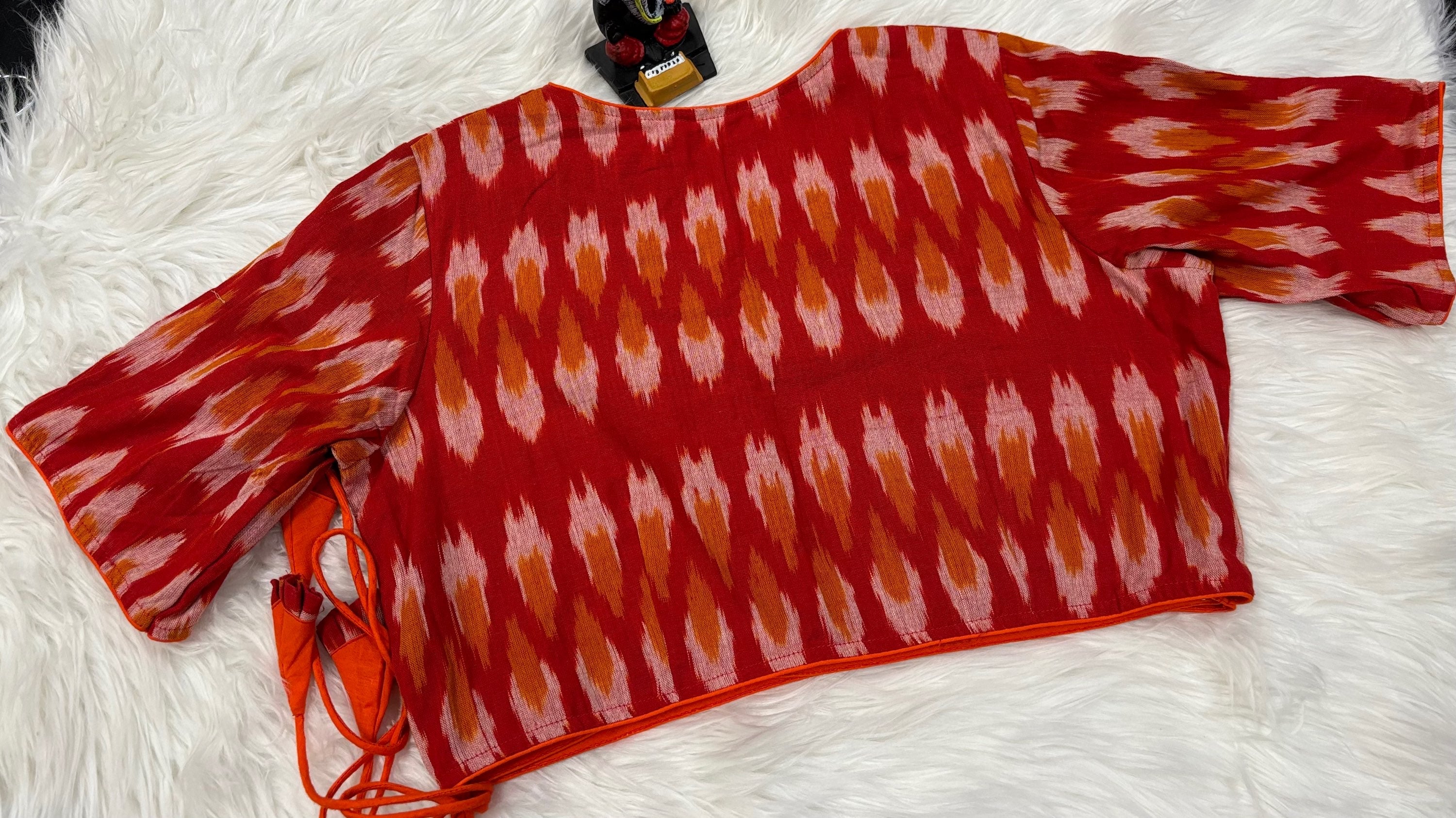 Pure Cotton Ikkat Print Linning Angarkha Style Blouse - Size 42 image 1