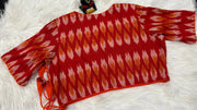 Pure Cotton Ikkat Print Linning Angarkha Style Blouse - Size 42