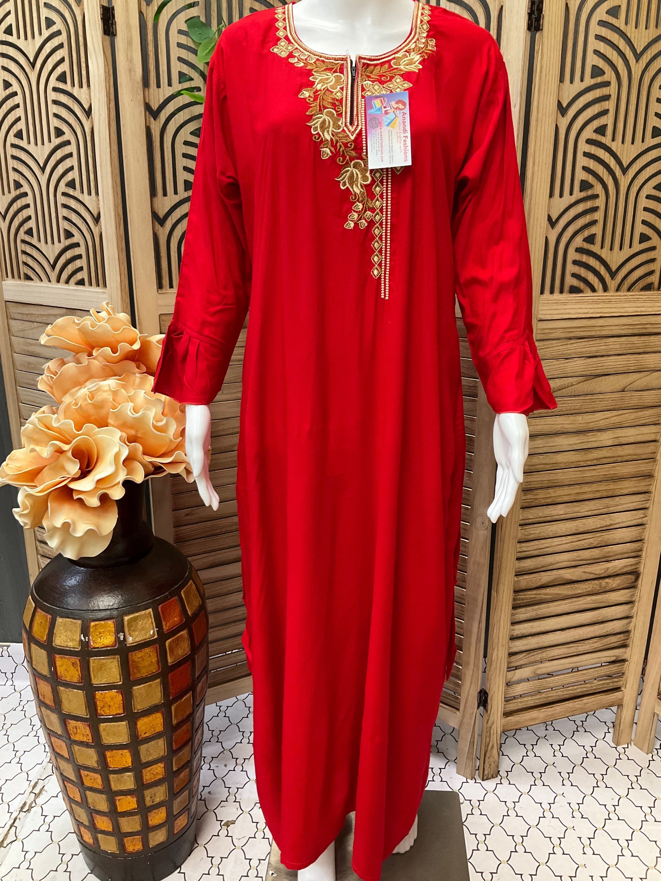 Indian Nighties - Rayon Nighty with embroidery on the neck part and side pocket image 2