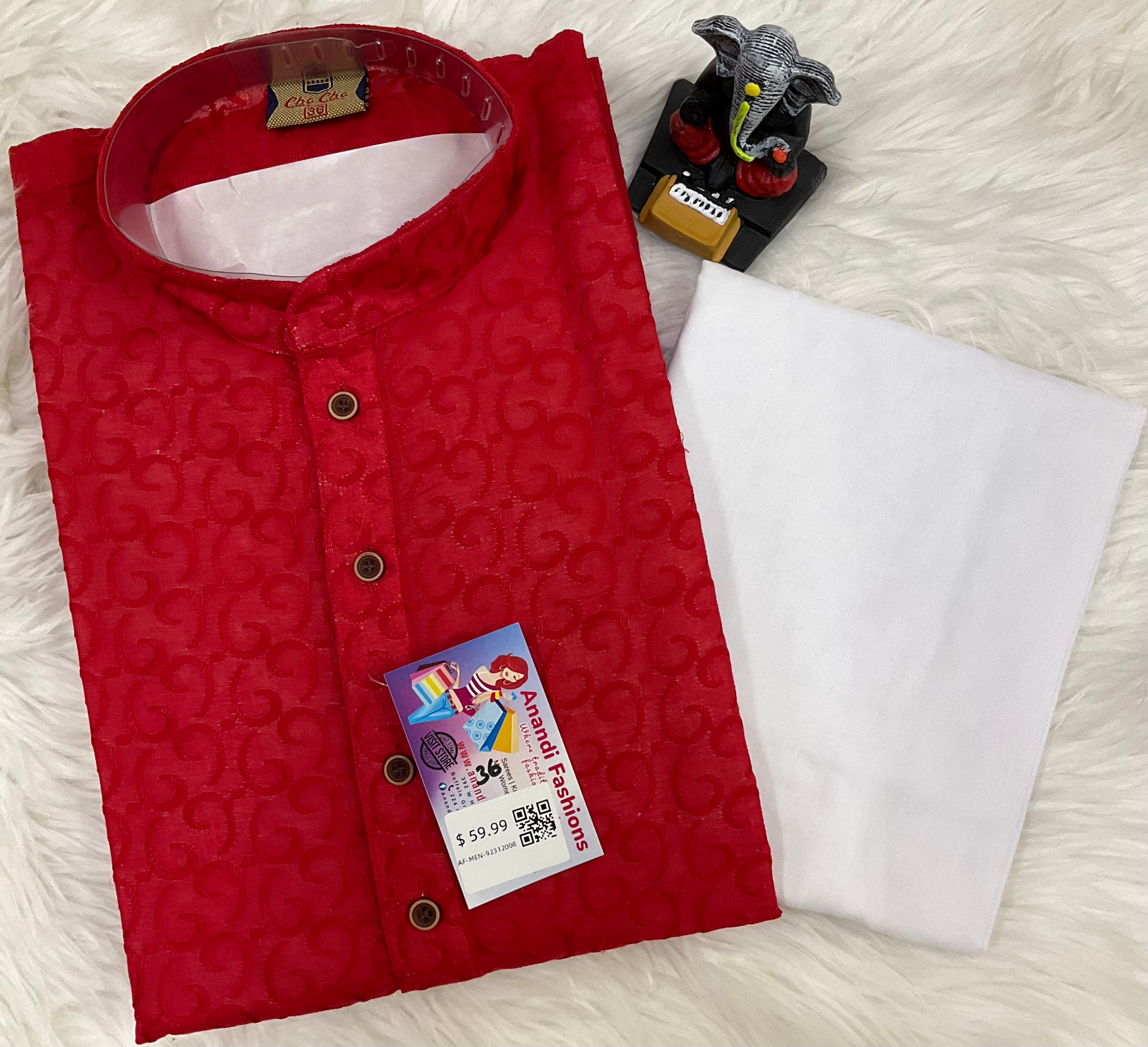 Chikankari Kurta - Maron Mens Kurta with White Pajama image 0