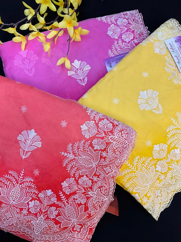 Organza saree with thread embroidery