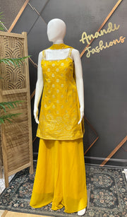 Yellow Benarasi Silk Sleeveless Palazzo Set