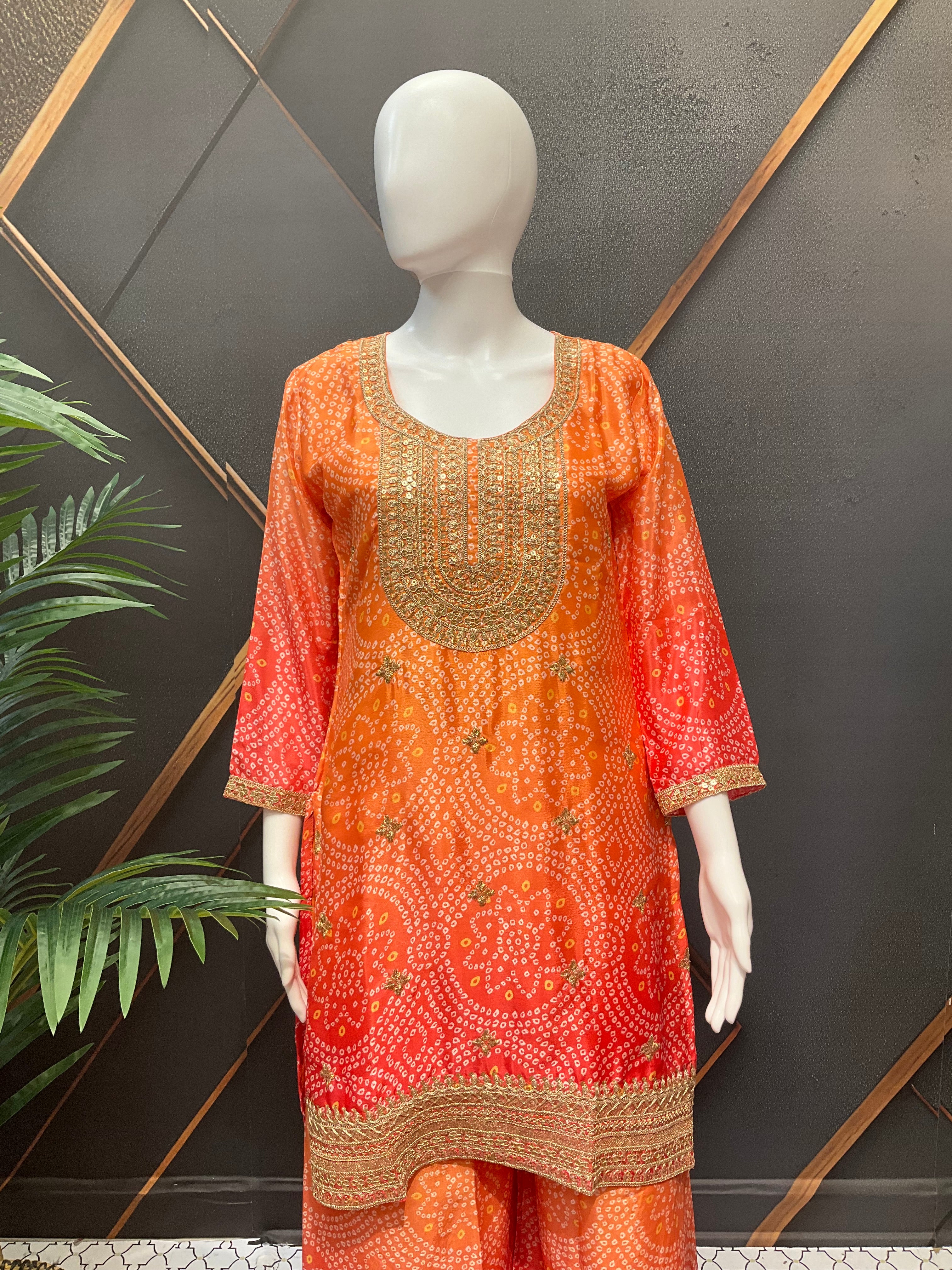 Orange Bandhani/ Bhandini Palazzo set- Party Wear set