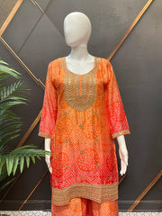 Orange Bandhani Party Wear Palazzo Set - Chinon Material