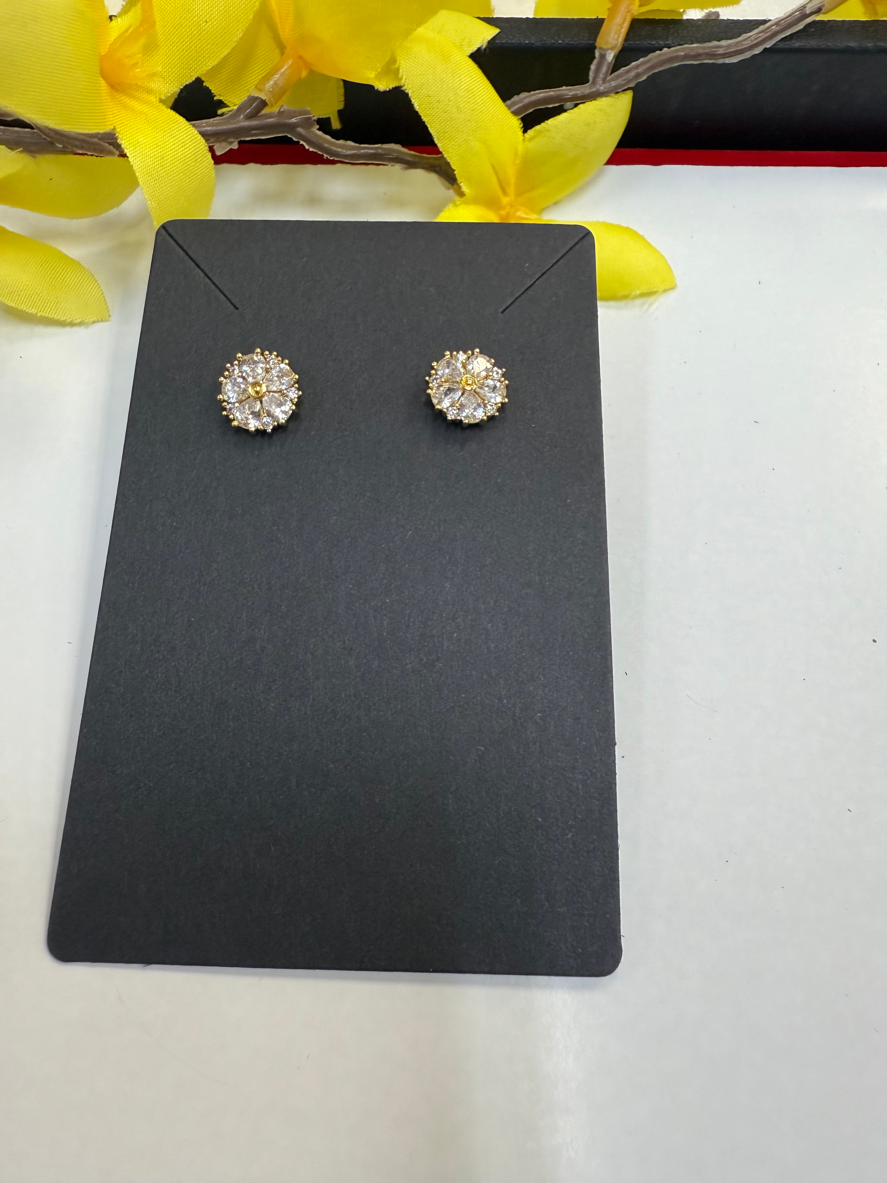 Flower Stud Earrings - AD stones image 5