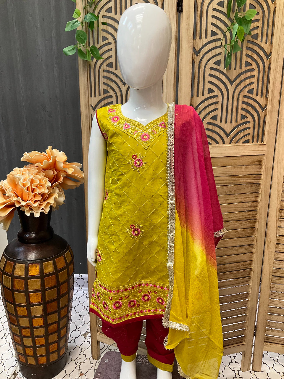 Green & Pink - Little Girls Patiala Suit image 0