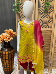 Green & Pink - Little Girls Patiala Suit