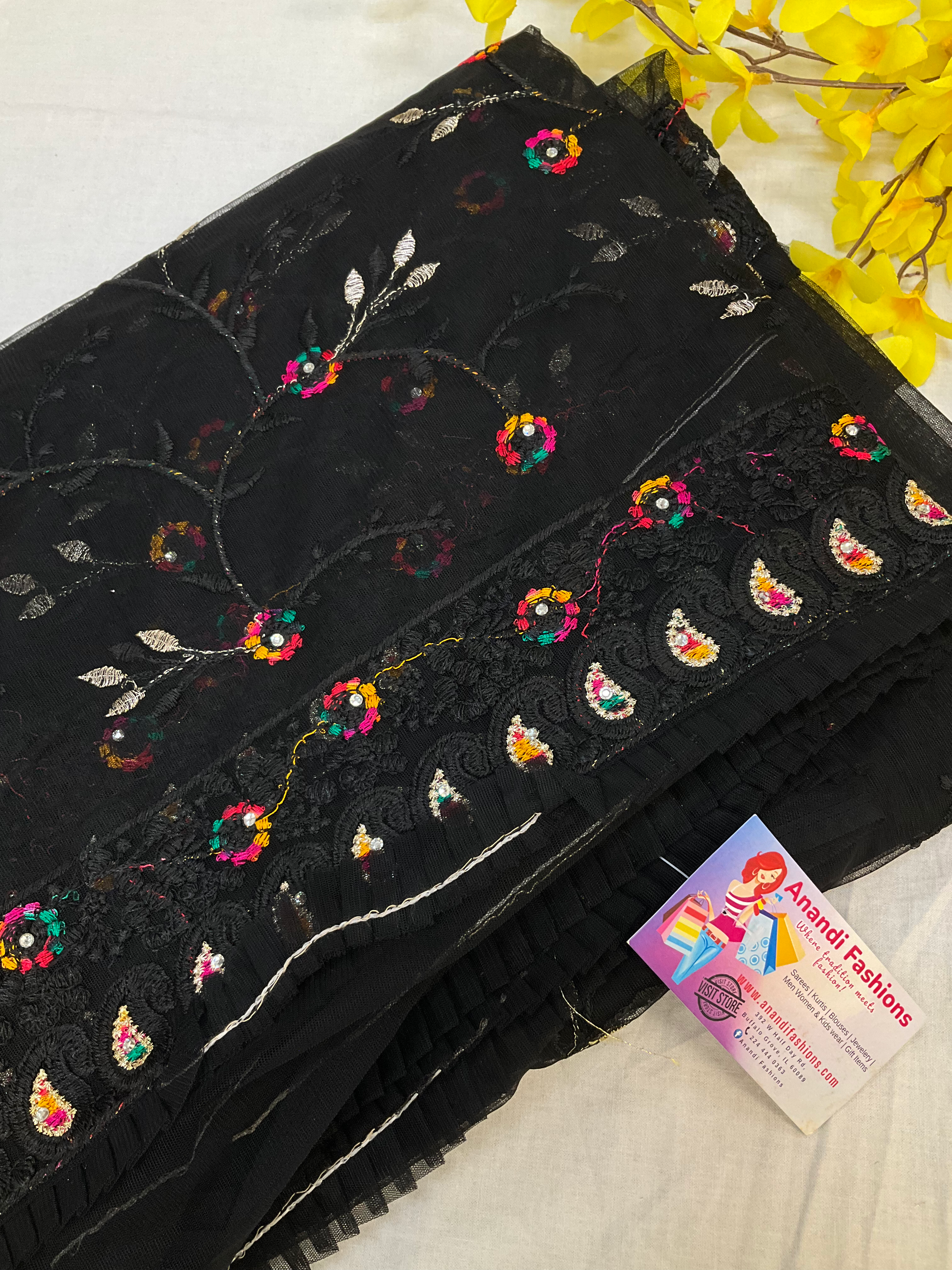 Net saree with thread embroidery  image 5