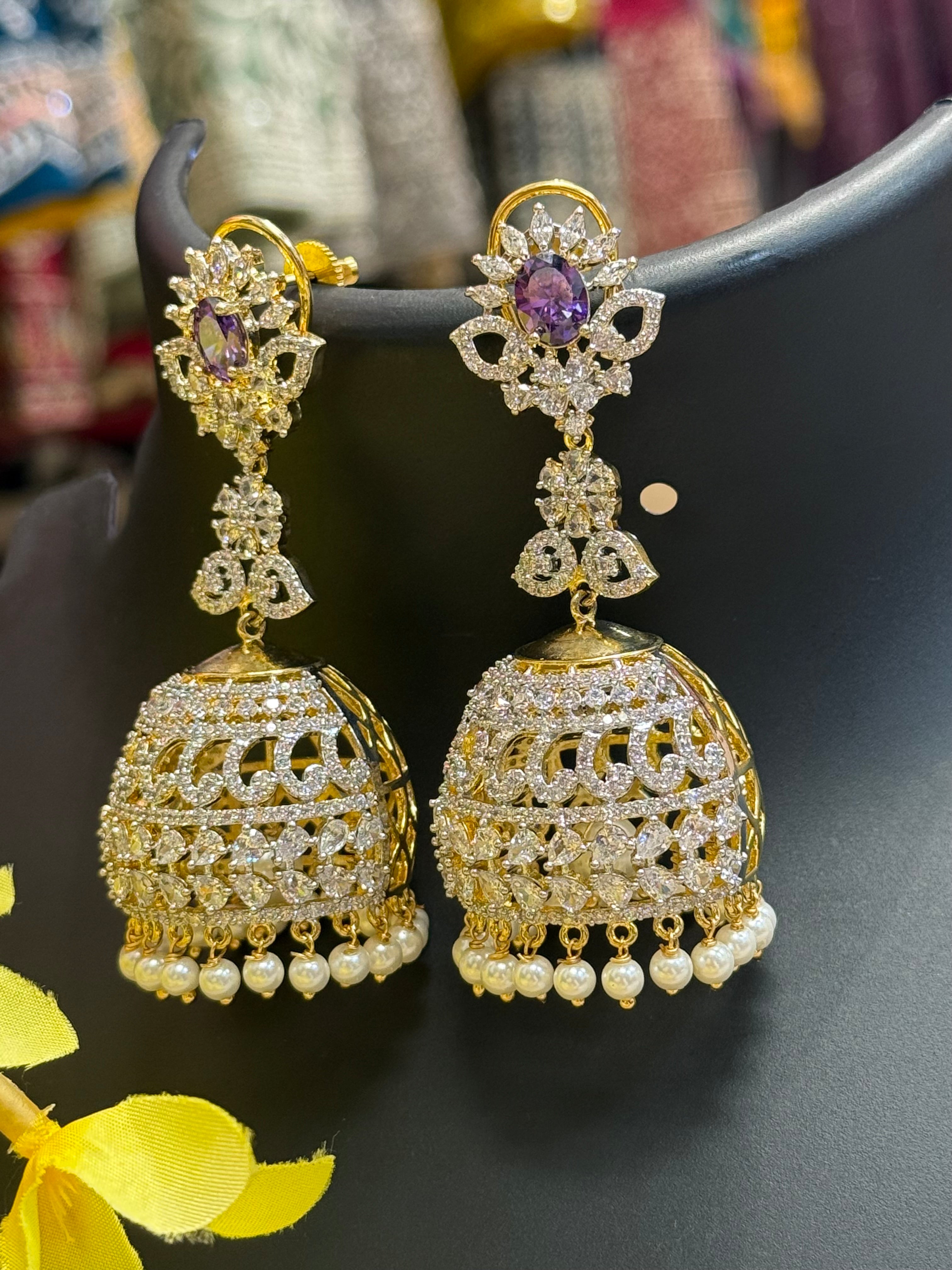 Party Wear - Long CZ Jhumkas/Earrings- BiG Size