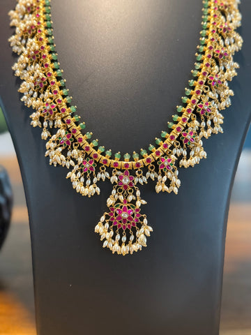 Jadau Kundan - Guttapusalu Long Haram Necklace set