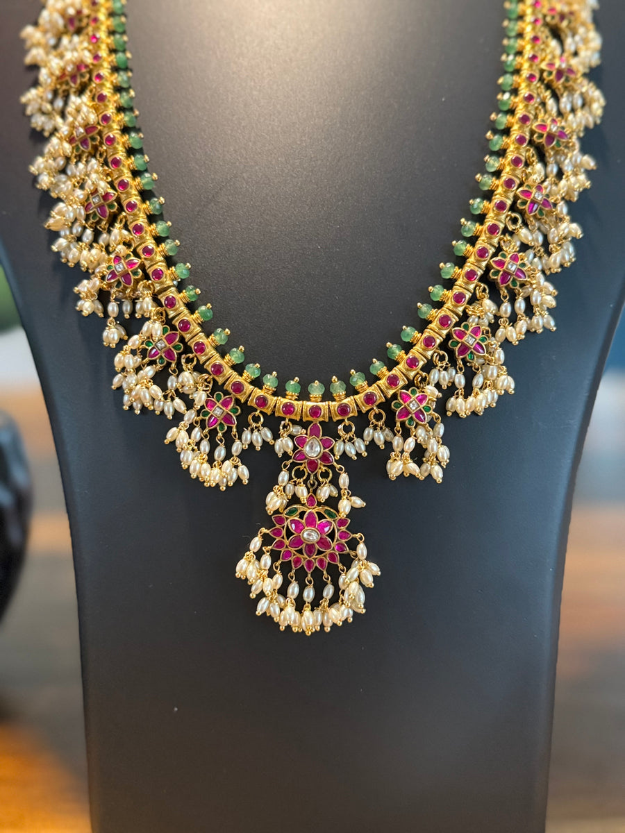 Jadau Kundan - Guttapusalu Long Haram Necklace set