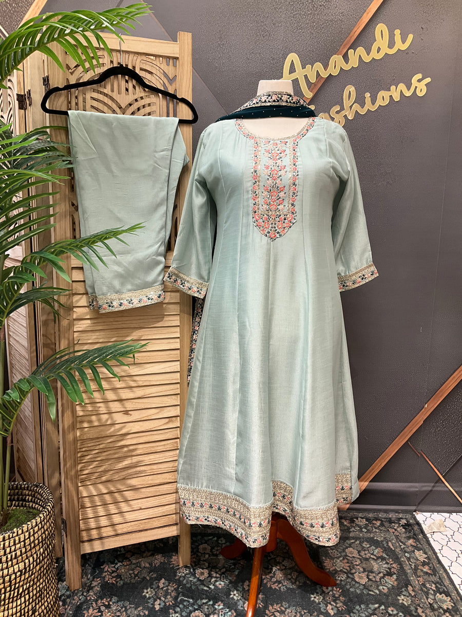 Plus Size Pastel Colors Anarkali Kurti Set