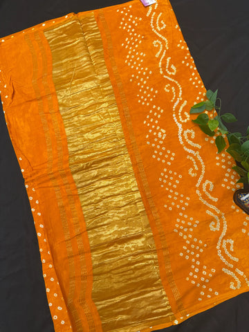 Mango Yellow Gajji Silk Bhandhini Saree