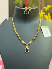 Micro Gold Polish - CZ Necklace set with Blue Pendant