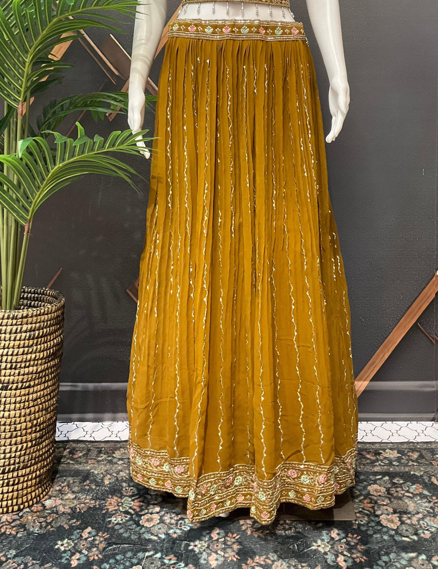 Dark Mustard Party Wear Lehenga Set Size 40 - Festive Wear