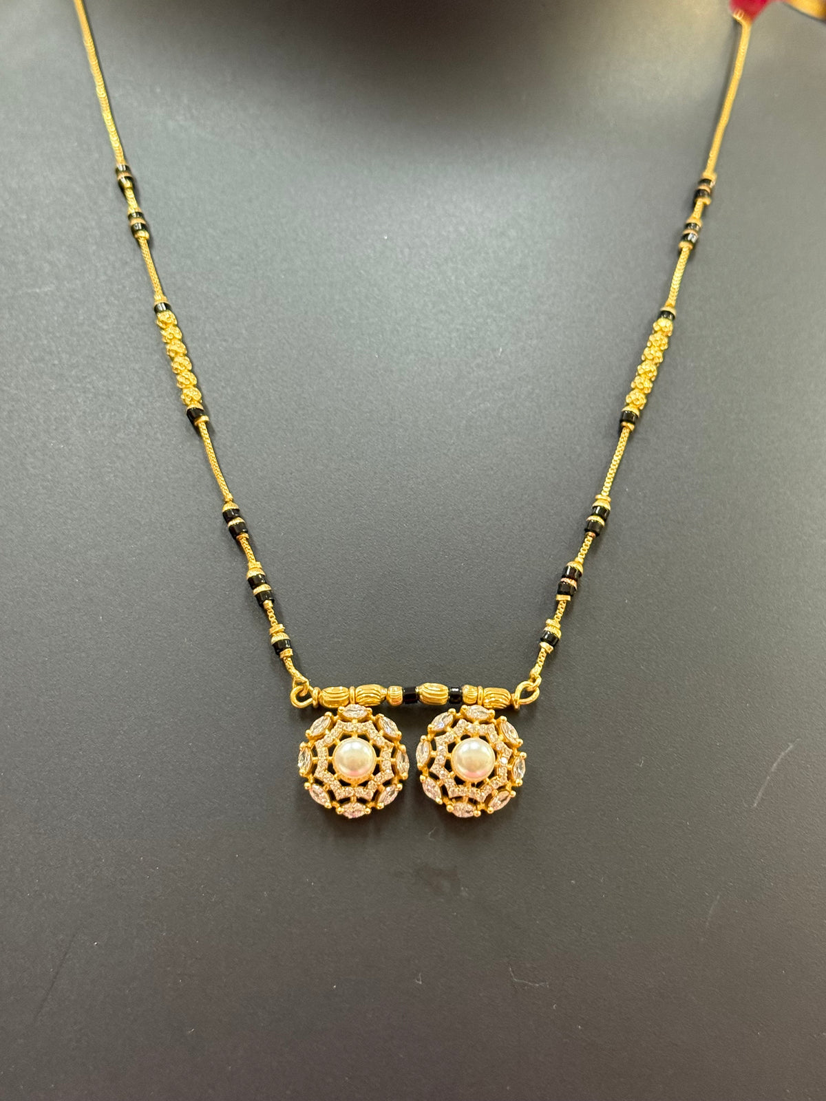 Black Beads with CZ Pendant- Design 2