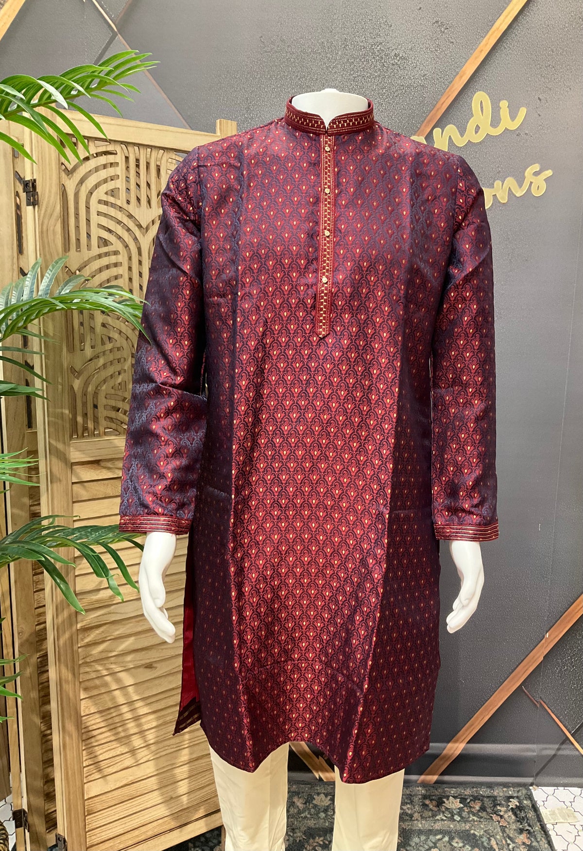 Party Wear - Maroon Mens kurta set
