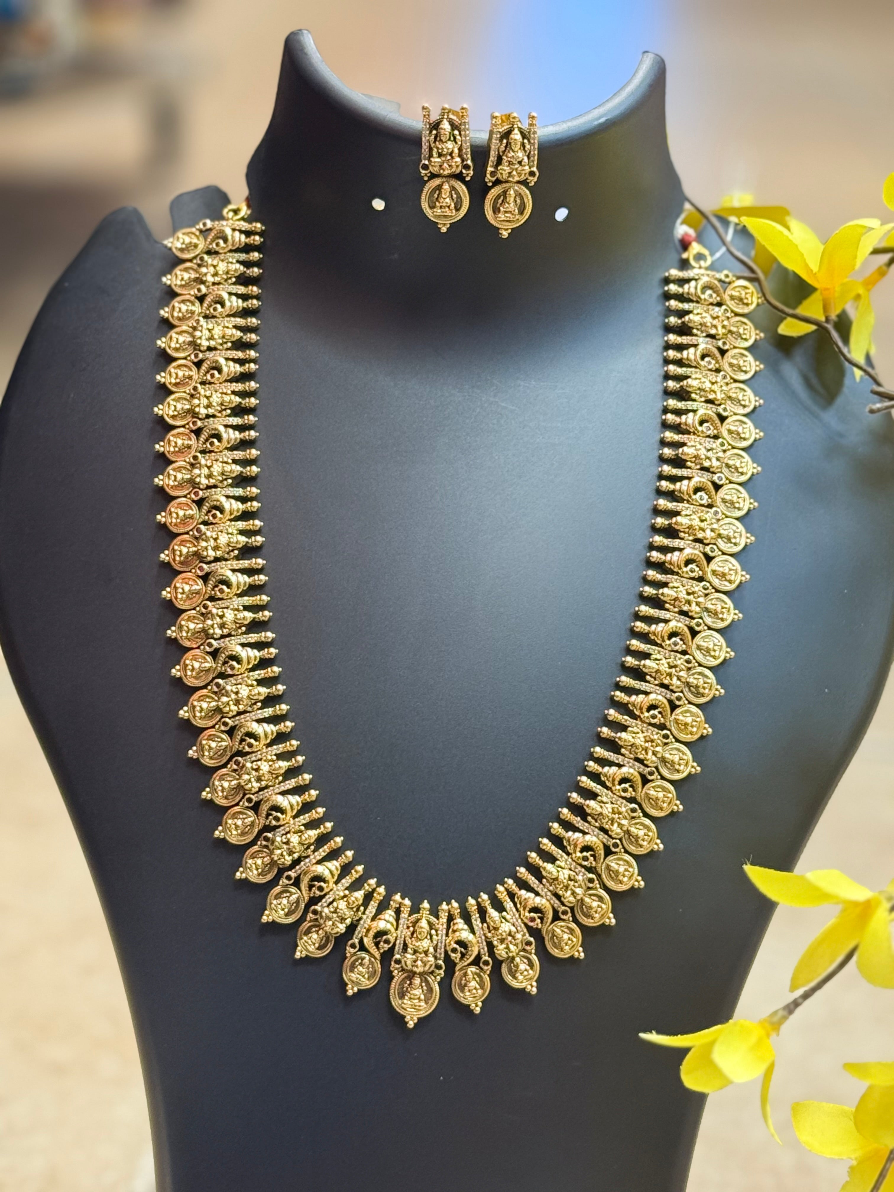 Antique Finish Lakshmi Kasu Long Haram/Necklace set