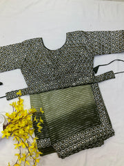 Green Georgette Saree with Readymade Blouse