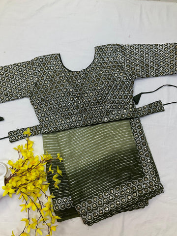 Green Georgette Saree with Readymade Blouse