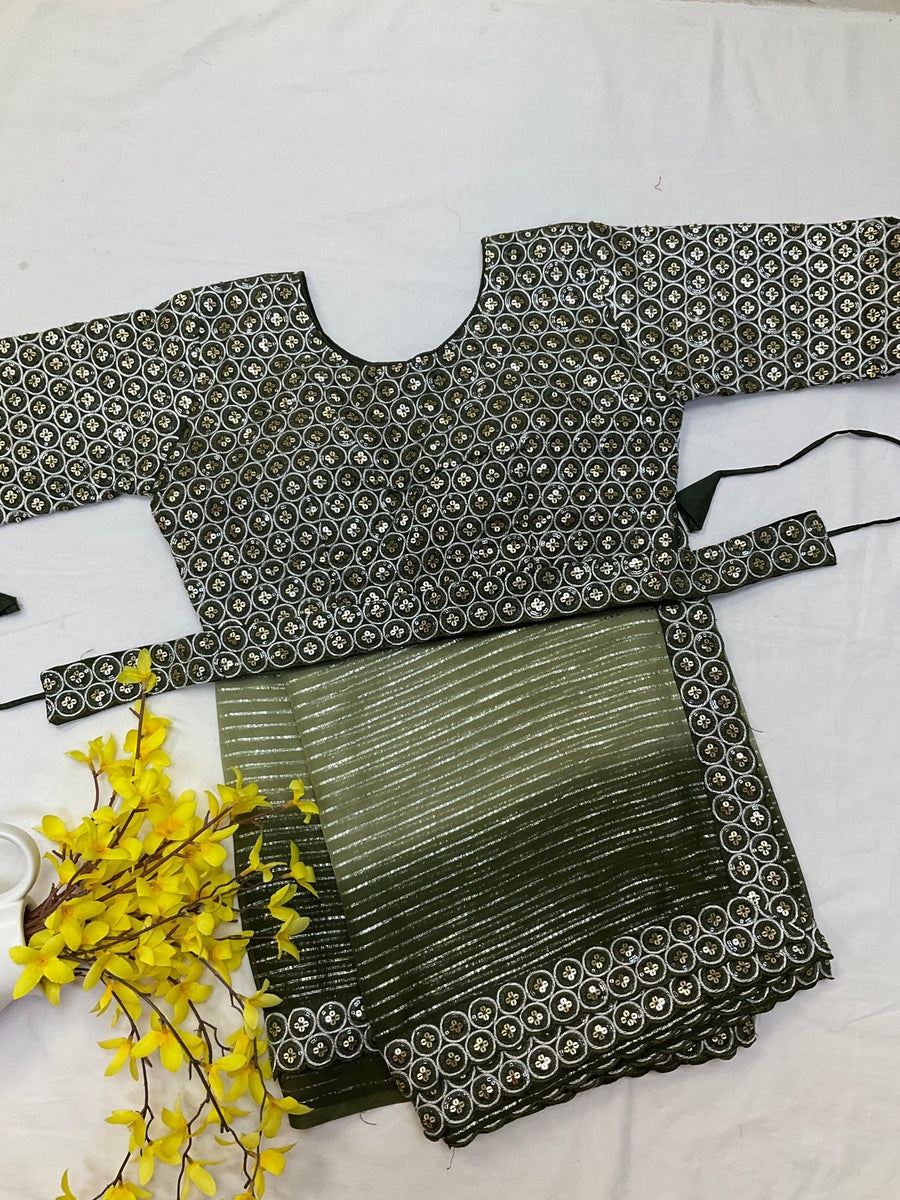Green Georgette Saree with Readymade Blouse
