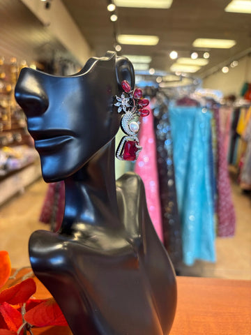 Maroon -Designer Style Fancy Party Wear Earrings
