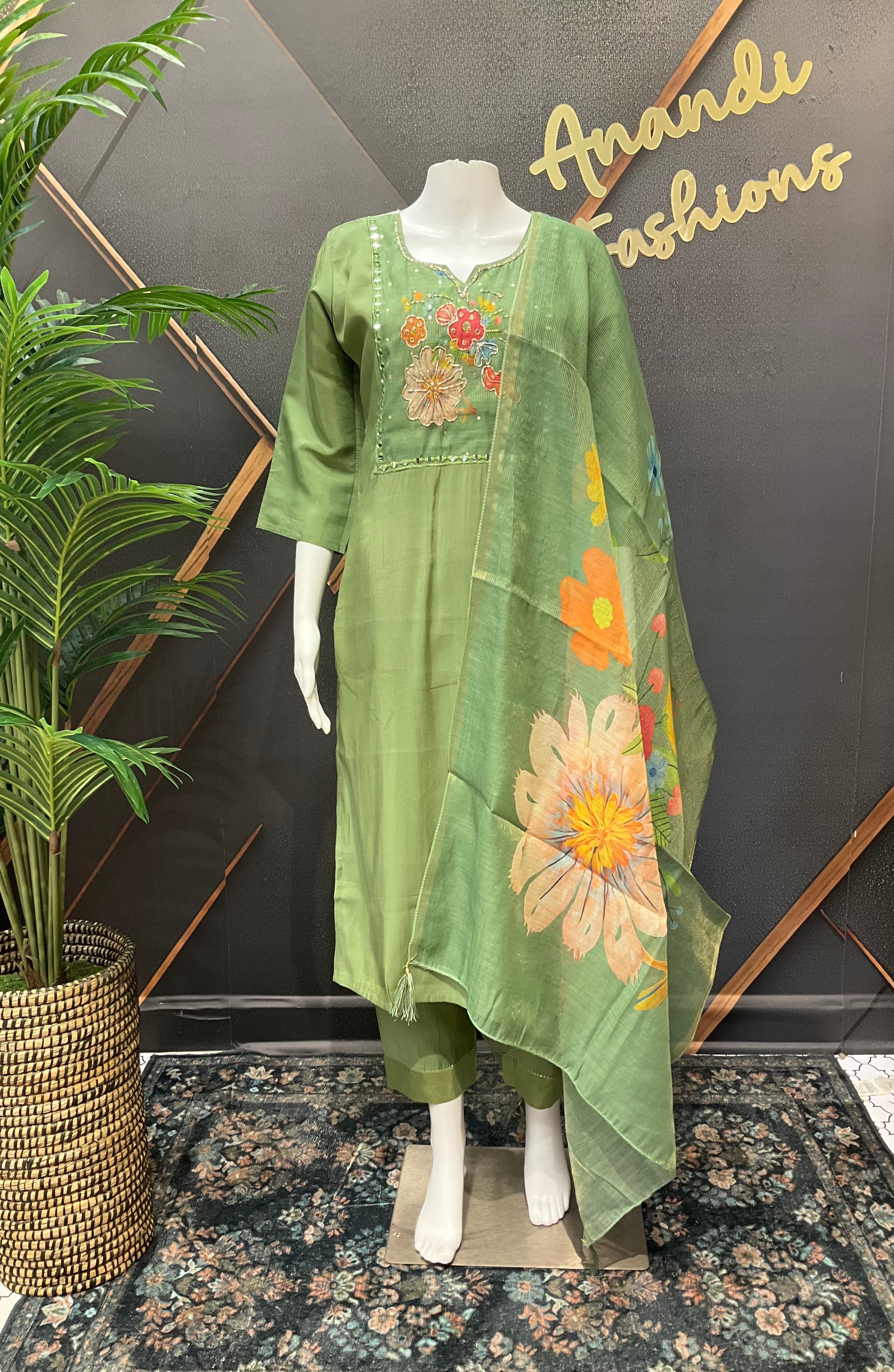 Green - Party Wear Tissue Kurti set