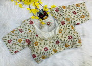 Front Opening Off White Tissue Embroidery Work Blouse