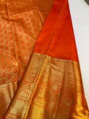 Orange Semi silk Kanjeevaram Saree