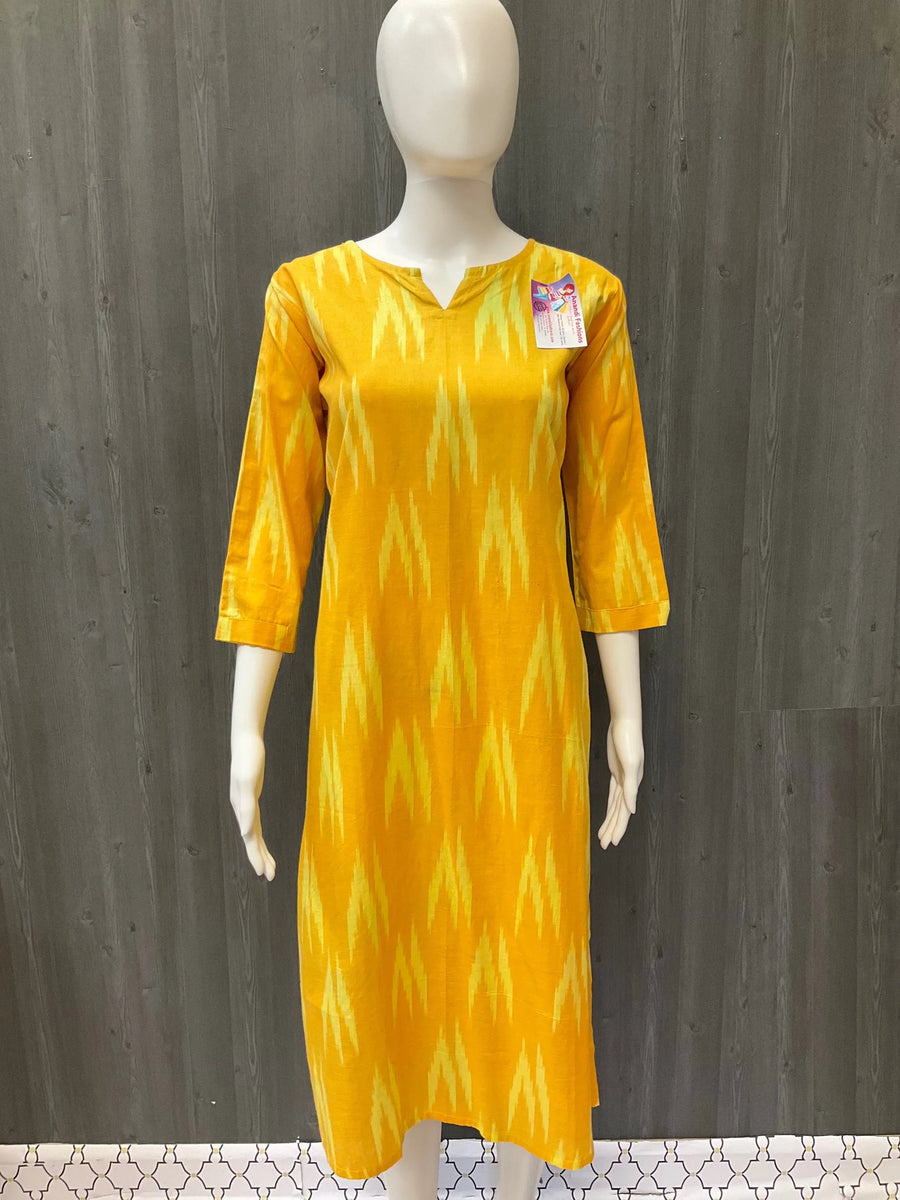Yellow Color Pure Cotton Kurti - Size 38
