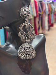 Long German Silver Jhumkas/Earrings