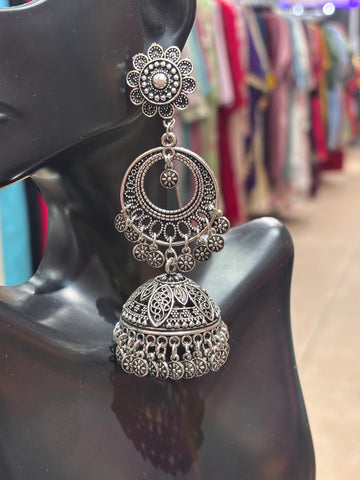 Long German Silver Jhumkas/Earrings