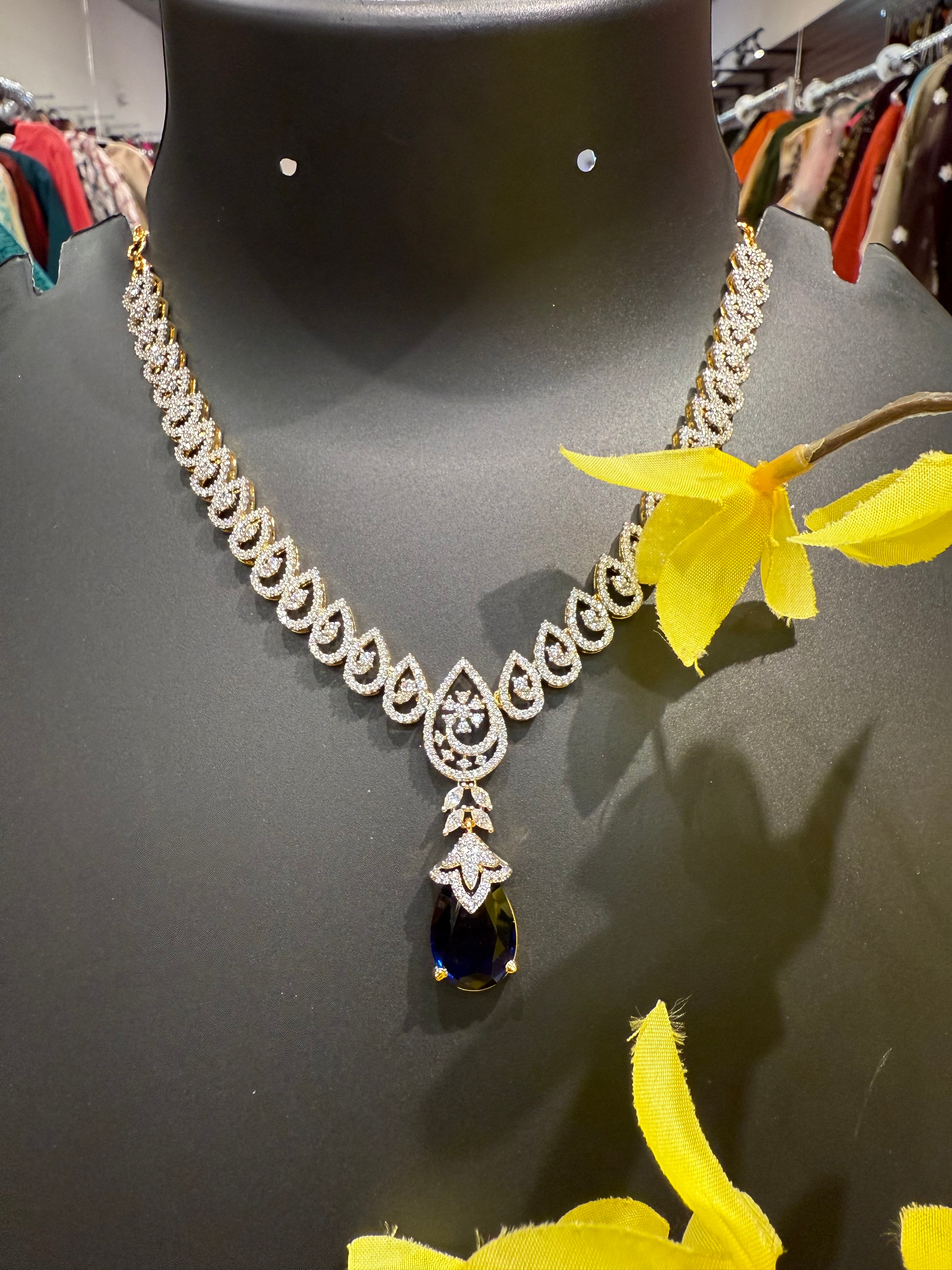 Party Wear CZ Necklace set with Drop Style pendant